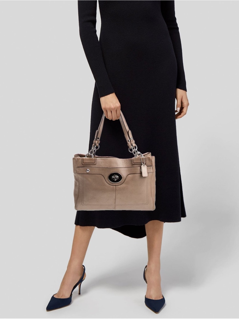 Coach Penelope F16531 Metallic Gold Pebbled Leather Carryall Shoulder Bag
